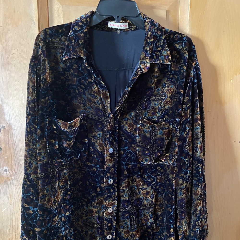 Rebecca Taylor Velvet Button Down Top